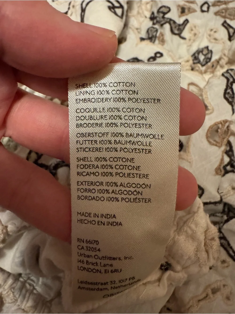 Anthropologie Cream Embroidered Tie-Back Peasant Blouse